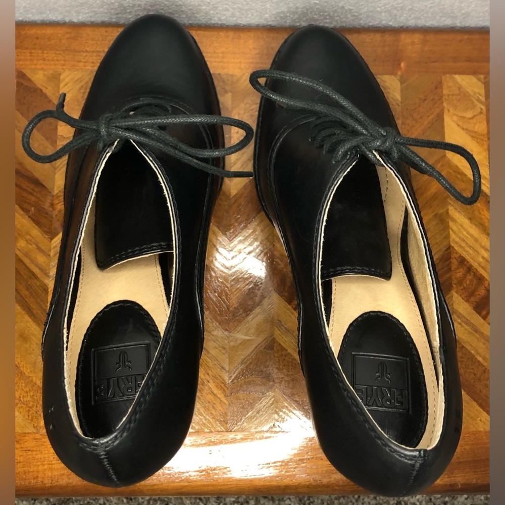 Frye Black Leather Lace-Up Platform Heels - Picture 7 of 14